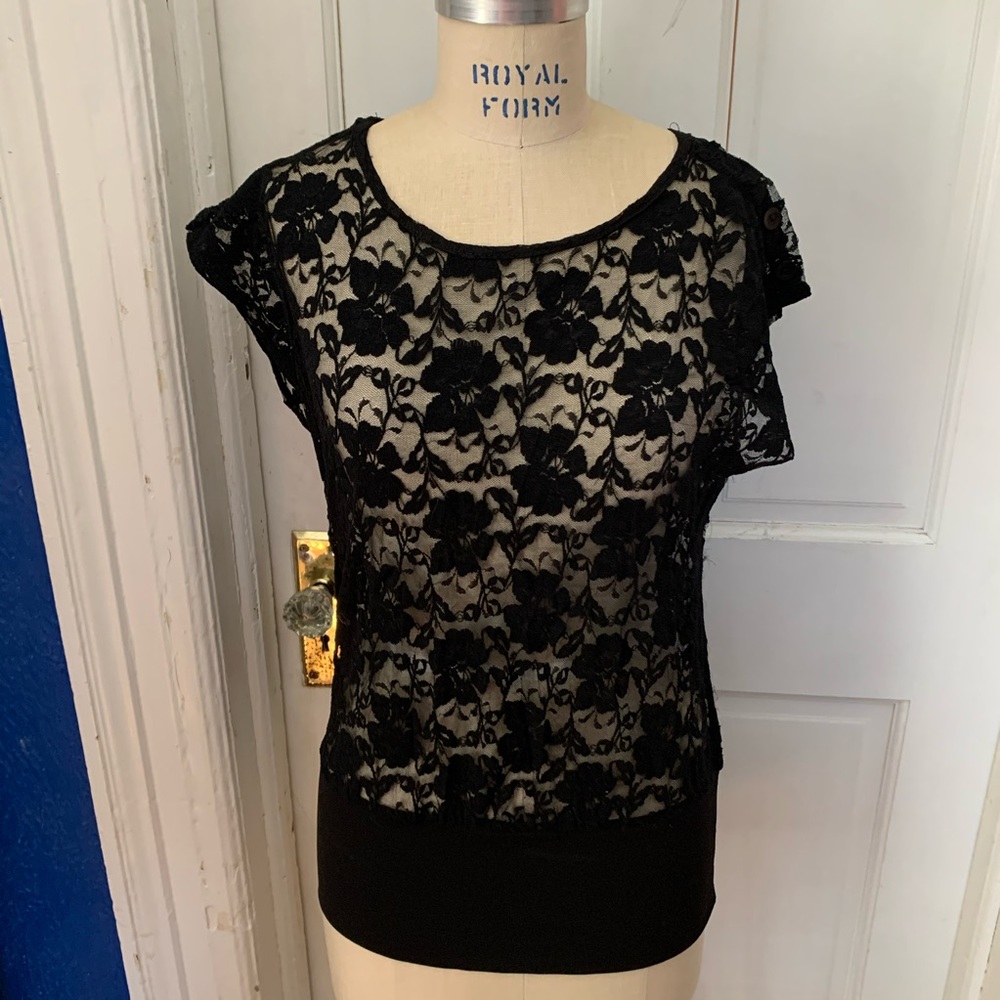 Dots Black floral lace top